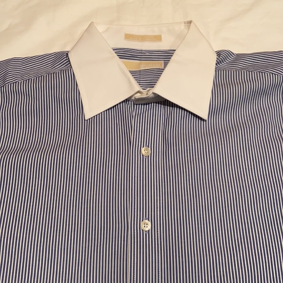 Michael Kors blue/white fine stripe button front shirt 16.5 32/33 - Picture 3 of 5